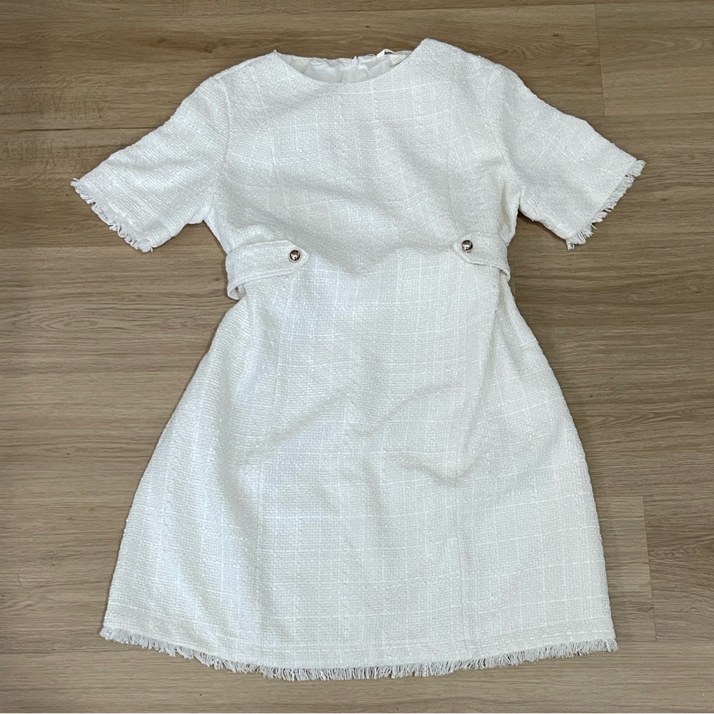 H&M Elegant Cream Tweed Mini Dress